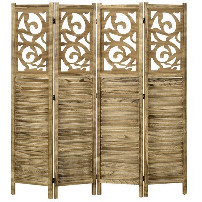 HOMCOM Room Divider, 5.5' Tall Wood Indoor Portable Folding Privacy Screens, Double Hinged Partition Wall Dividers for Home, Brown