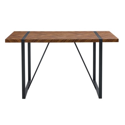 TiramisuBest Minimalist Retro Rectangular Dining Table with Textured MDF Dark Wood Top & Black Metal Legs, Structured Visual Design
