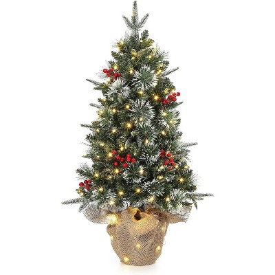 COZONY 3ft Pre-Lit Tabletop Christmas Tree with 78 LED Lights(8 Modes), Nordic Spruce with Red Berries, Multiple Base Options
