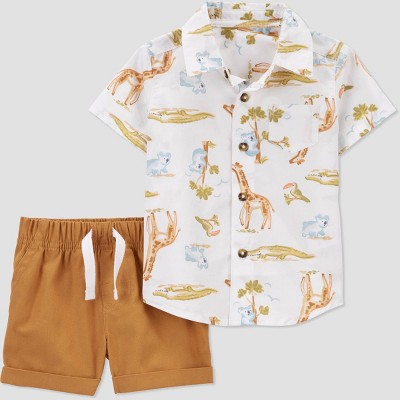 Carter's Just One You® Baby Boys' Safari Top & Bottom Set - White/Brown