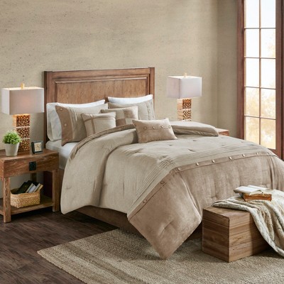 7 Piece Faux Suede Comforter Set Tan Queen