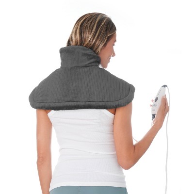 Pure Enrichment PureRelief  with 4 Heat Settings and Magnetic Closure Neck and Shoulder Heating Pad  - 14" x 22" - Charcoal Gray