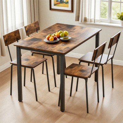 ELJGET 5-Piece Dining Table Set with 4 Chairs, MDF Tabletop with Metal Frame for Small Space, Compact Dinette, Breakfast Nook