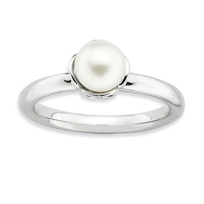 Black Bow Jewelry White FW Cultured Pearl & Sterling Silver Stackable Ring (6.0-6.5mm)