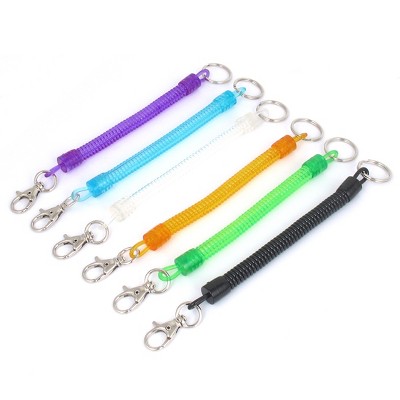 Unique Bargains Plastic Stretchy Sprial Coil Cord Keychain Strap Key Holder Bag Hook Lot 21cm Length 6pcs Multic Color Clear