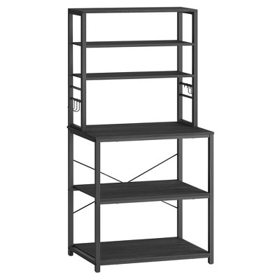 VASAGLE Baker's Rack Microwave Oven Stand Kitchen Tall Utility Storage Shelf 6 Hooks and Metal Frame