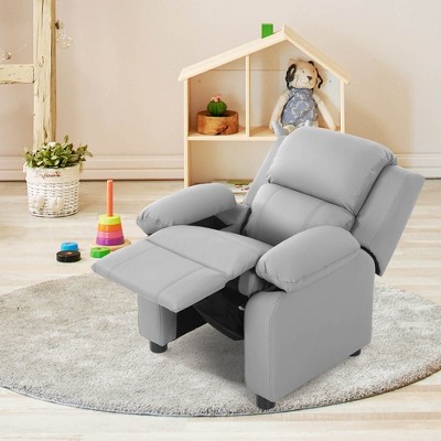 Deluxe Padded Kids Sofa Armchair Recliner Headrest Children w/ Storage Arms Gray