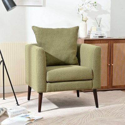 PAGED Modern Accent Chair with Pillow, Upholstered Arm Chair with Wood Legs, Reading Chair for Bedroom, Living Room Furniture