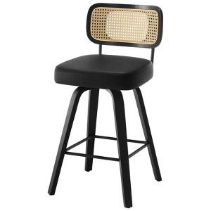 Bekrvio Swivel Counter Height Bar Stools Set of 1/2/3/4 - 26" Faux Leather Upholstered with Rattan Back, Black Wood Frame for Kitchen Island - 1 of 4