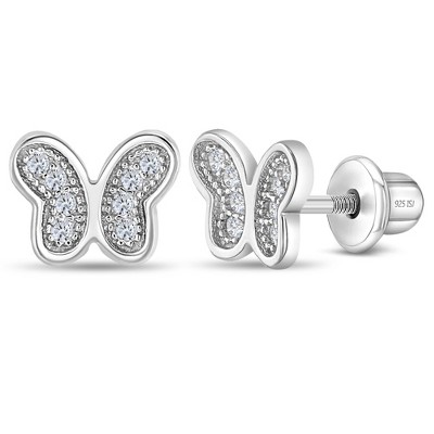 Girl's Petite CZ Butterfly Screw Back Sterling Silver Earrings - In Season Jewelry