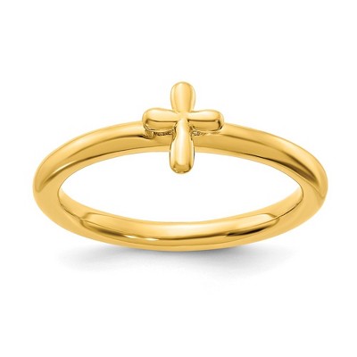 Black Bow Jewelry Sterling Silver 14k Yellow Gold Plated Stackable Cross Ring