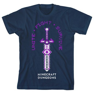 Minecraft Dungeons Sword Unite Fight Survive Boy's Navy T-shirt