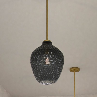 Urban Ambiance Luxury Mid-Century Modern Pendant ,  13''H x 11''W,  Brushed Brass and Stained Glass Finish, ULB2241