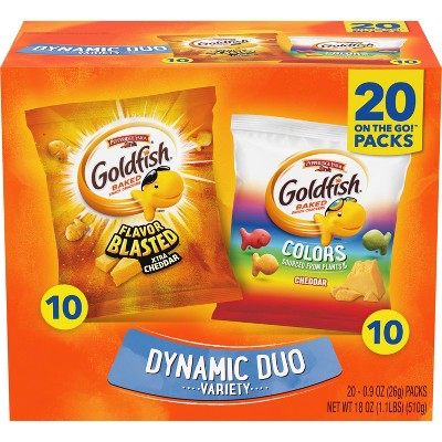 Goldfish Dynamic Duo Variety Pack  Colors Cheddar & Flavor Blasted Xtra Cheddar Snack Packs - 18oz/20ct