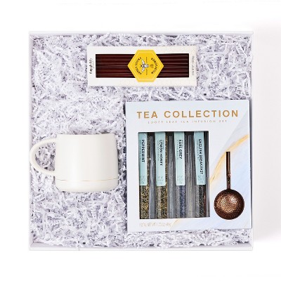 Knack Tea Time Gift Set – Loose Leaf Tea Sampler with Stoneware Mug, Includes Peppermint, Lemon Honey, Earl Grey & English Breakfast