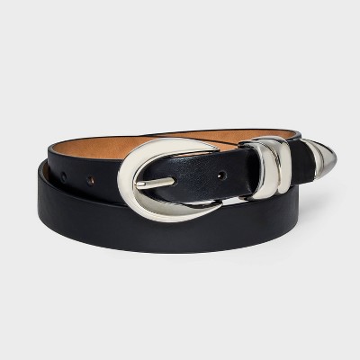 Women's Organic Silver Buckle Belt - A New Day™ Black