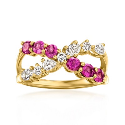 Ross-Simons 0.80 ct. t.w. Rhodolite Garnet and .51 ct. t.w. Lab-Grown Diamond Crisscross Ring in 18kt Gold Over Sterling