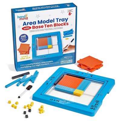 Hand2Mind Area Model Tray with Base Ten Blocks: Math Learning Kit for Preschool to 7th Grade Students, Includes Guide