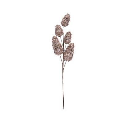 Storied Home Foam Pinecone Stem with Faux Pearls in Ice Finish, Rose Gold Color