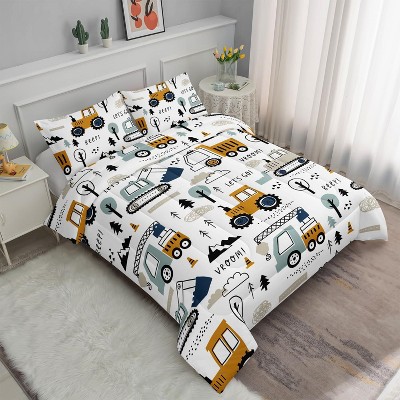 Luupatchy 3Pcs Car World Kids Comforter Set, With 1 Comforter And 2 Pillowcases For Boys And Girls Bedroom All Season
