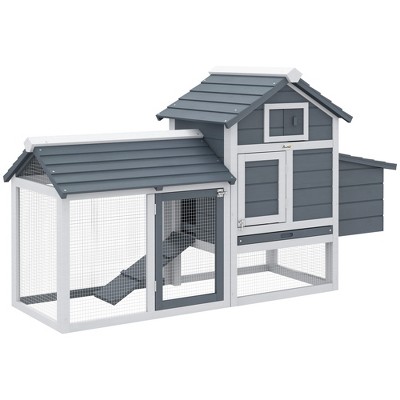 PawHut 59" Small Wooden Chicken coop Hen House Poultry Cage for Outdoor Backyard with 2 Doors, Nesting Box and Removable Tray