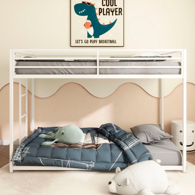 Gulches Sturdy Twin over Twin Bunk Bed Metal White for Kids and Adult, Low Profile and Easy Climbing with Stable Ladder