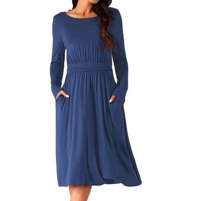 Seta T Women's Crewneck Long Sleeve Casual Midi Dress