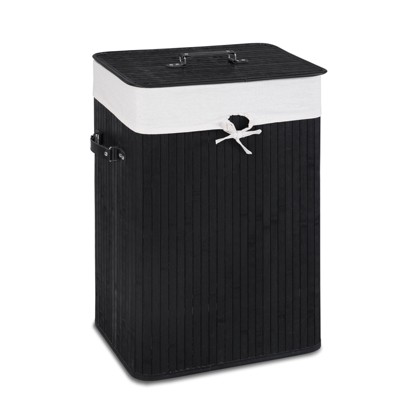 Costway Rectangle Bamboo Hamper Laundry Basket Washing Cloth Bin Bag Lid Black/Natural/Brown/Bamboo