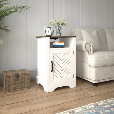 LIVAREEmlen Farmhouse Nightstand Side Table, Wooden Rustic End Table, Tall Bedside Table with Electrical Outlets Charging Station