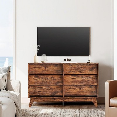 6 Drawer Dresser, Vintage Chest of Drawers with Bevel Design, Modern Dresser TV Stand for Bedroom, Living Room, Entryway and Closet