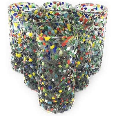 Dos Sueños Mexican Hand Blown  Tequila Shot Glasses - Confetti Rock Design - 2oz - Set of 6