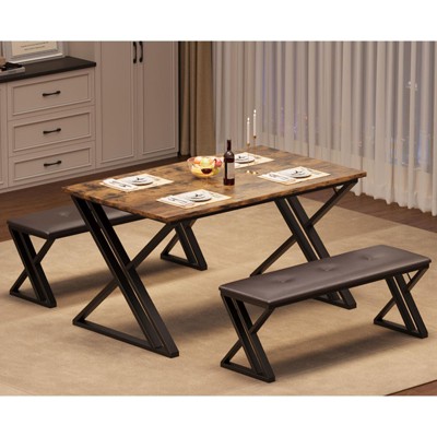 Garvee Dining Table with 2 Benches, Kitchen Table Set for 4 for Small Space, Apartment, Saving Space for Kitchen, Dining Room