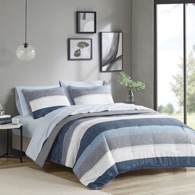 NicBex 7 Piece Polyester King Stripe Bed Set with Printed Bed Sheets,Comfort Sheets Set for Bedroom