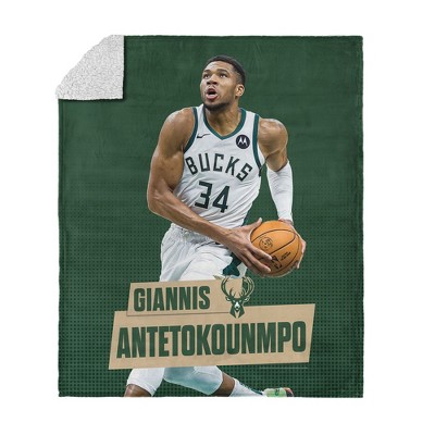 NBA Milwaukee Bucks Giannis Antetokounmpo Silk Touch Faux Shearling Throw Blanket 50 x 60 inches