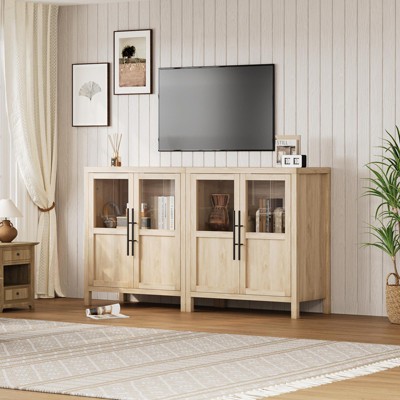 Sideboard Buffet Cabinet with Glass Doors, 29" Large Buffet Cabinet with Storage, Modern Farmhouse Storage Cabinet Table(Glass with 2 Door, Pear Wood)