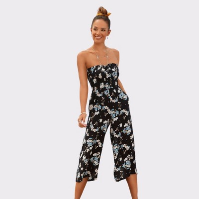 Women's Floral Strapless Culotte Jumpsuit - LASCANA