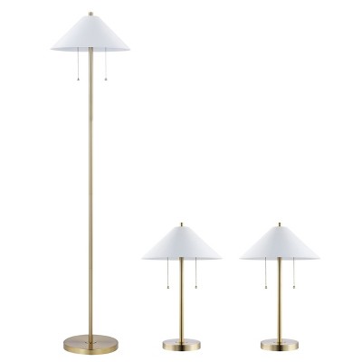 Prisma Floor And Two Table Lamps - Set of 3 - FLT4001 - Gold/White - Safavieh