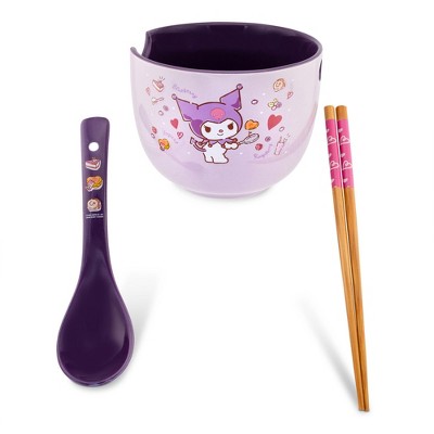 Silver Buffalo Sanrio Kuromi 20-Ounce Ramen Bowl With Chopsticks and Spoon