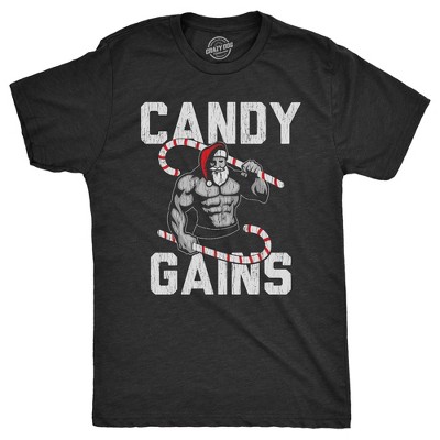 Mens Candy Gains T Shirt Funny Xmas Buff Ripped Santa Claus Workout Joke Tee for Guys - Crazy Dog Men's T Shirt Gift For Christmas