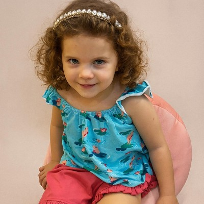 Ola! Otter Frill Top – Frog & Lotus Blue Print | Cute Toddler Top for Everyday Wear| Stylish Girls’ Top| Comfortable Summer Outfit Essential