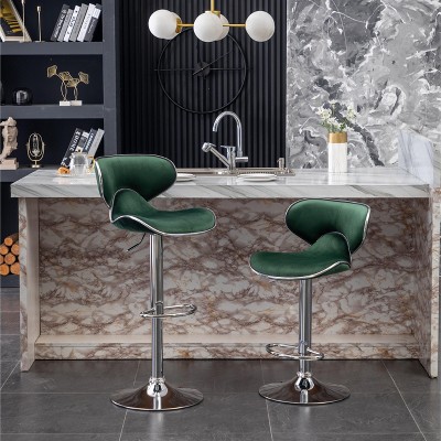 Roundhill Furniture Masaccio Velvet Upholstered Adjustable Swivel Barstool, Green, Set of 2
