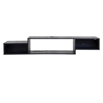 CLIHOME LED Wall Mounted Floating TV Stand, Decorative Storage Cabinets With Charging Station