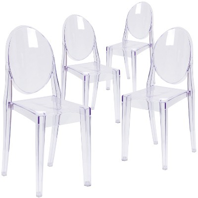Emma and Oliver 4 Pack Ghost Side Chair in Transparent Crystal Stack Chair - Event & Accent Chair