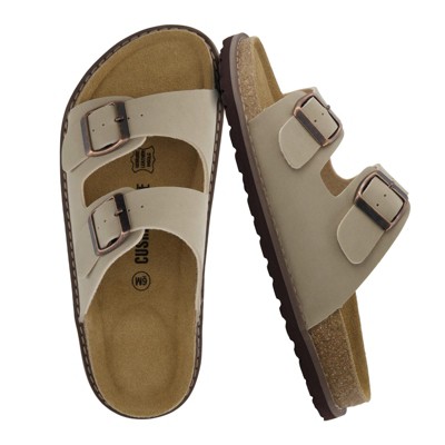 CUSHIONAIRE Plano Slip-On Sandals for Women with Arch Support, Adjustable Buckle Straps, and Stitched Outsole – Casual Flat Summer Womens Sandals