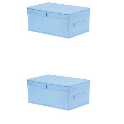 REGALWOVEN Fabric Collapsible Spacious Versatile Storage Bin with Lid and Handle 2 Pcs