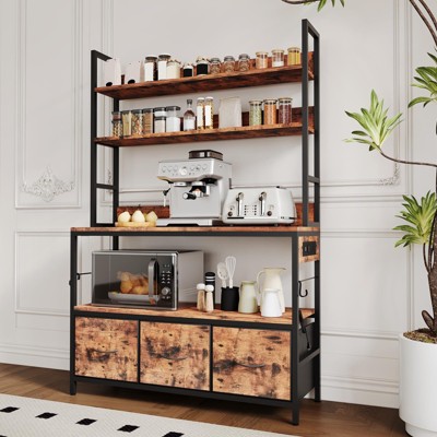 5-Tier Kitchen Bakers Rack with Charging Station & Drawers, 63.4" Utility Shelves with Hooks for Kitchen, Dining Room, Office