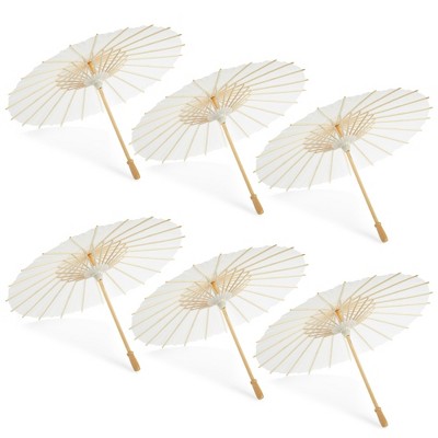 Juvale 6 Pack Small Parasol Paper Umbrellas for Decorations for Kids, Cocktail Party Decor, DIY Crafts, Sun Parasols Photo Props, White, 16 In