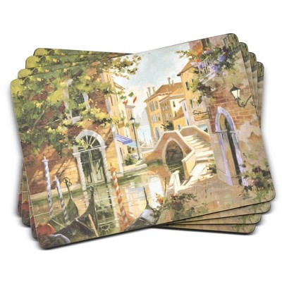 Pimpernel Venetian Scenes Placemats - Set of 4 Rectangular Cork Backed Table Mats with Classic Canal Artwork - Heat & Stain Resistant Dining Placemats