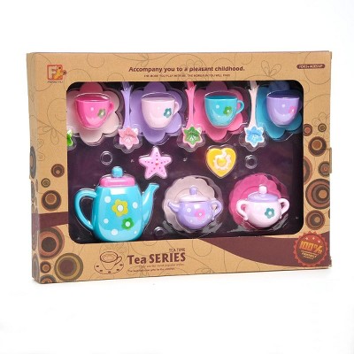 JuzToys 21pcs Pretend Play Tea Party Set for Kids – Tea Set Toys Include Teapot, Cups, and Saucer for Pretend Food and Kitchen
