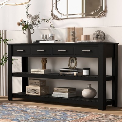 TIRAMISUBEST Vintage Style Console Table with 4 Drawers and 2 Shelves, Display Side Sofa Table, Storage Entryway Table